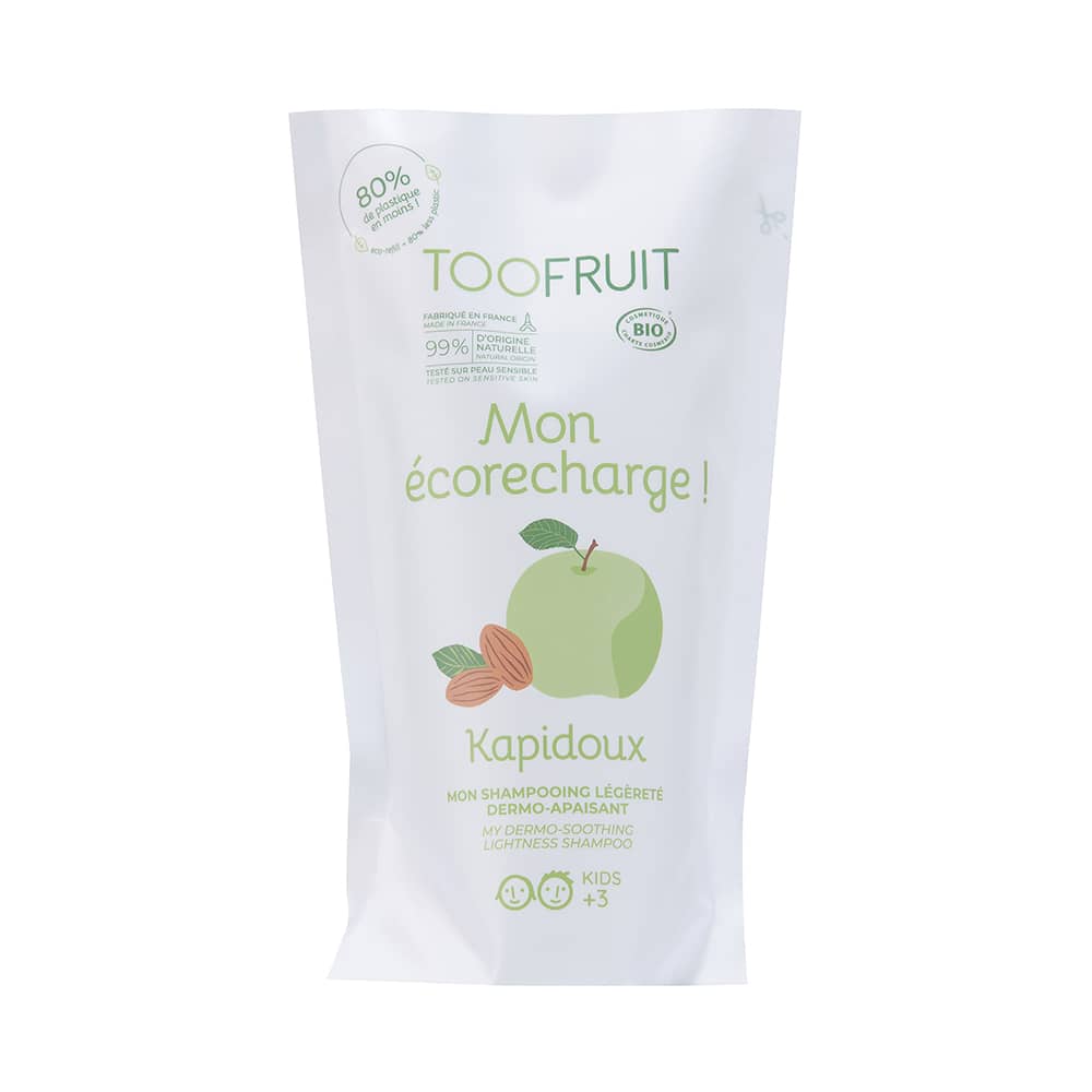 Eco recharge du Kapidoux pomme-amande douce
Shampoing 400ml